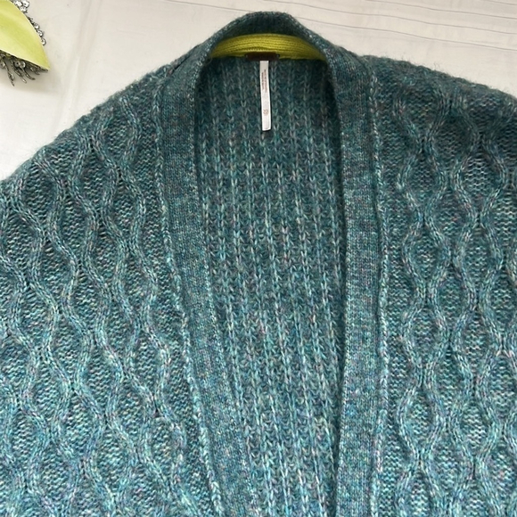 FREE People Molly Teal Multi Cable Knit Oversized Cardigan Sweater - Picture 8 of 13